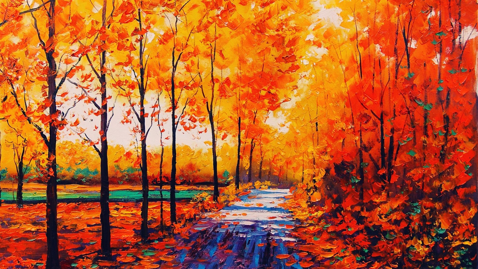 bosco autunnale sentiero arancione, 1920x1080 Full HD 1080p, PC