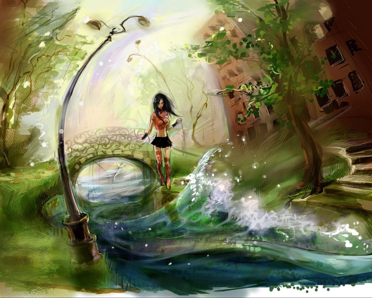 ragazza ponte fiume fantasy, 1280x1024 HD, Desktop