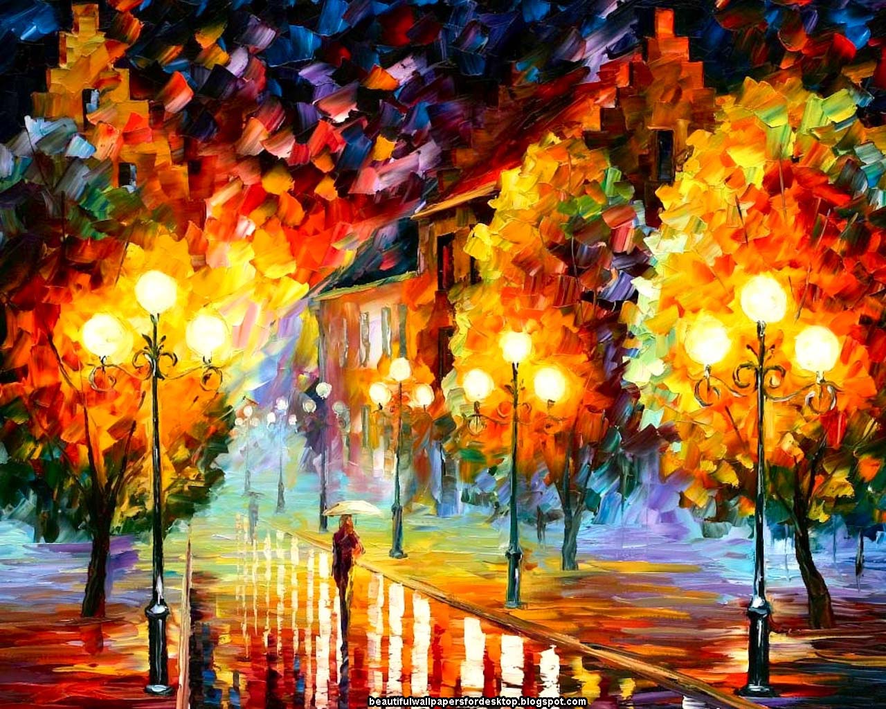 viale lampioni autunno Afremov, 1280x1024 HD, ROG Asus Laptop