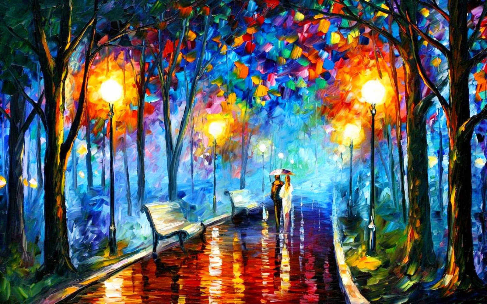 coppia viale piovoso lampioni Afremov, 1600x1000 900p, Laptop