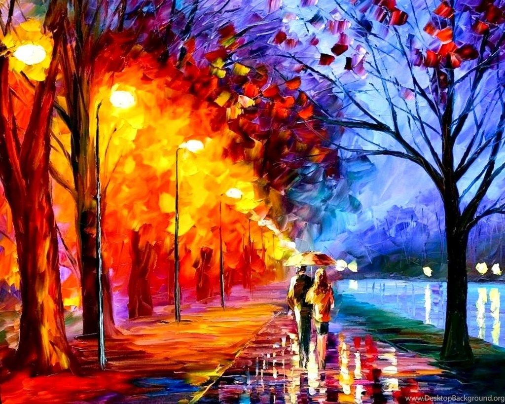viale lampioni notte Afremov, 1024x819 HD, Desktop