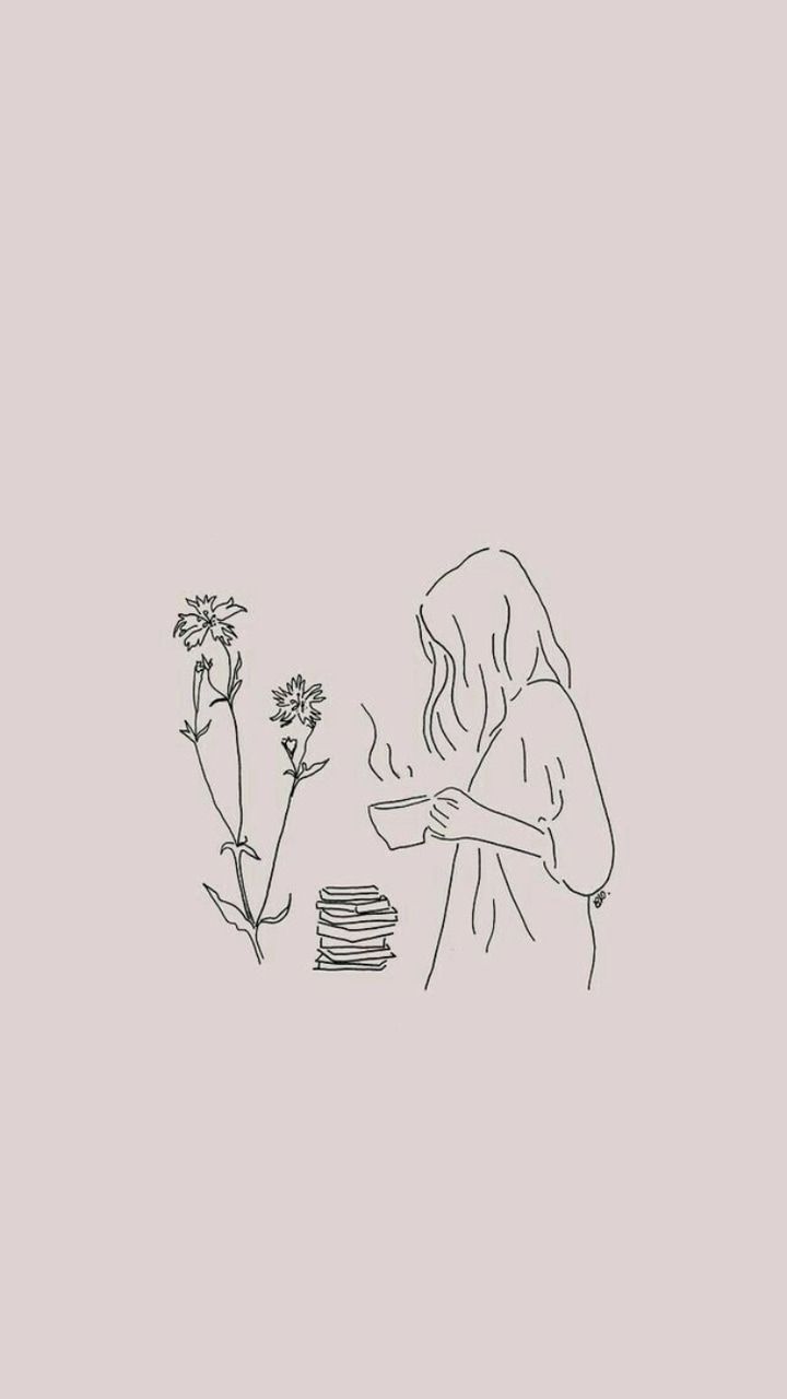 Disegno line art ragazza fiori, 720x1280 Verticale, Mobile
