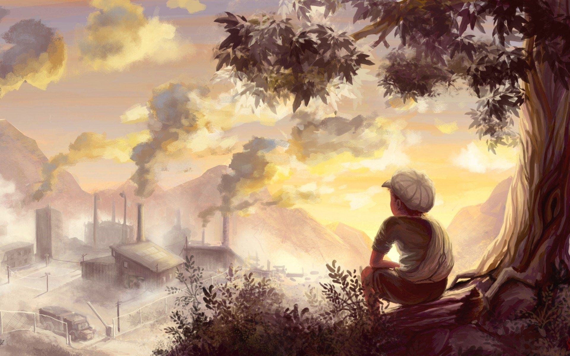 Bambino seduto sotto albero, 1920x1200 WUXGA, Desktop