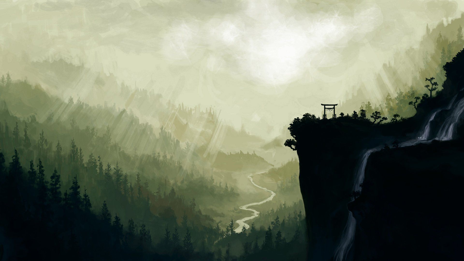 Paesaggio montano con torii, 1920x1080 Full HD, PC