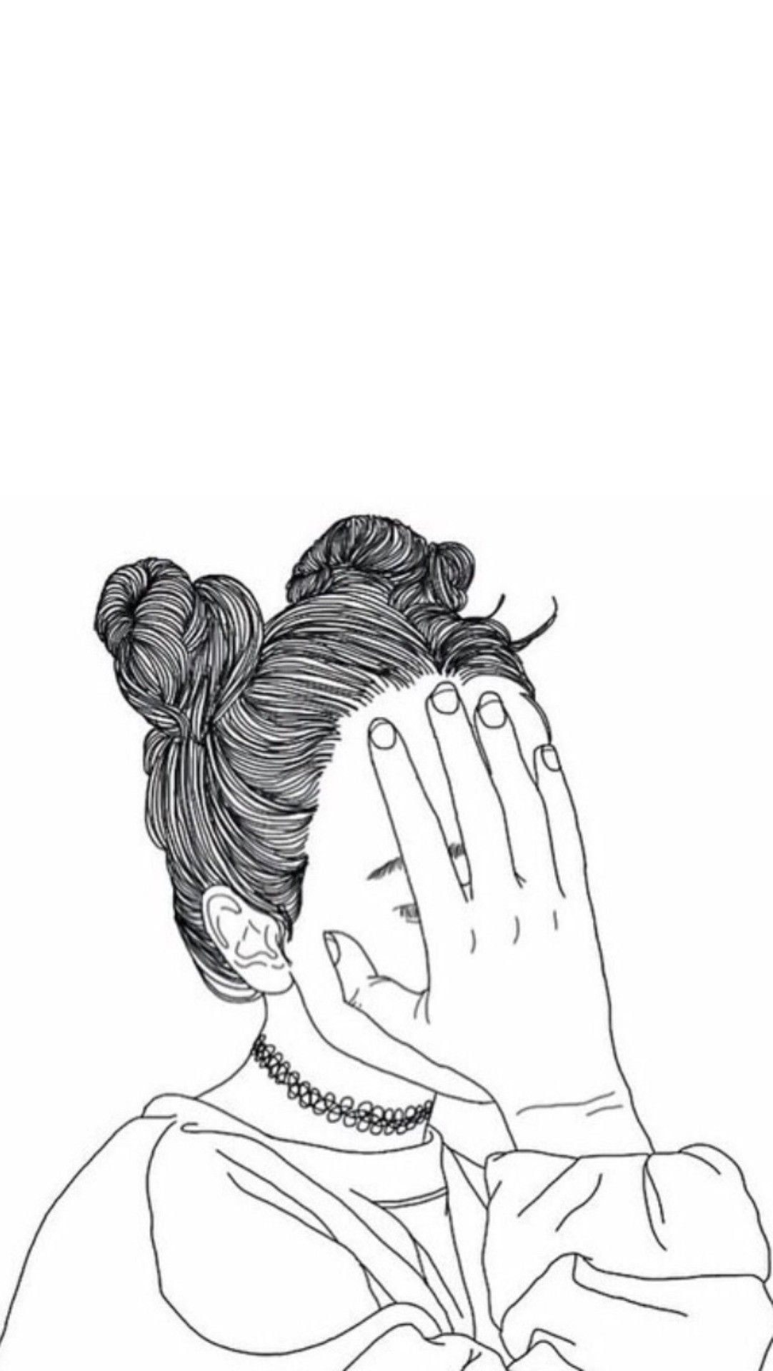 Disegno linea ragazza capelli raccolti, 1082x1920 Verticale, Xiaomi