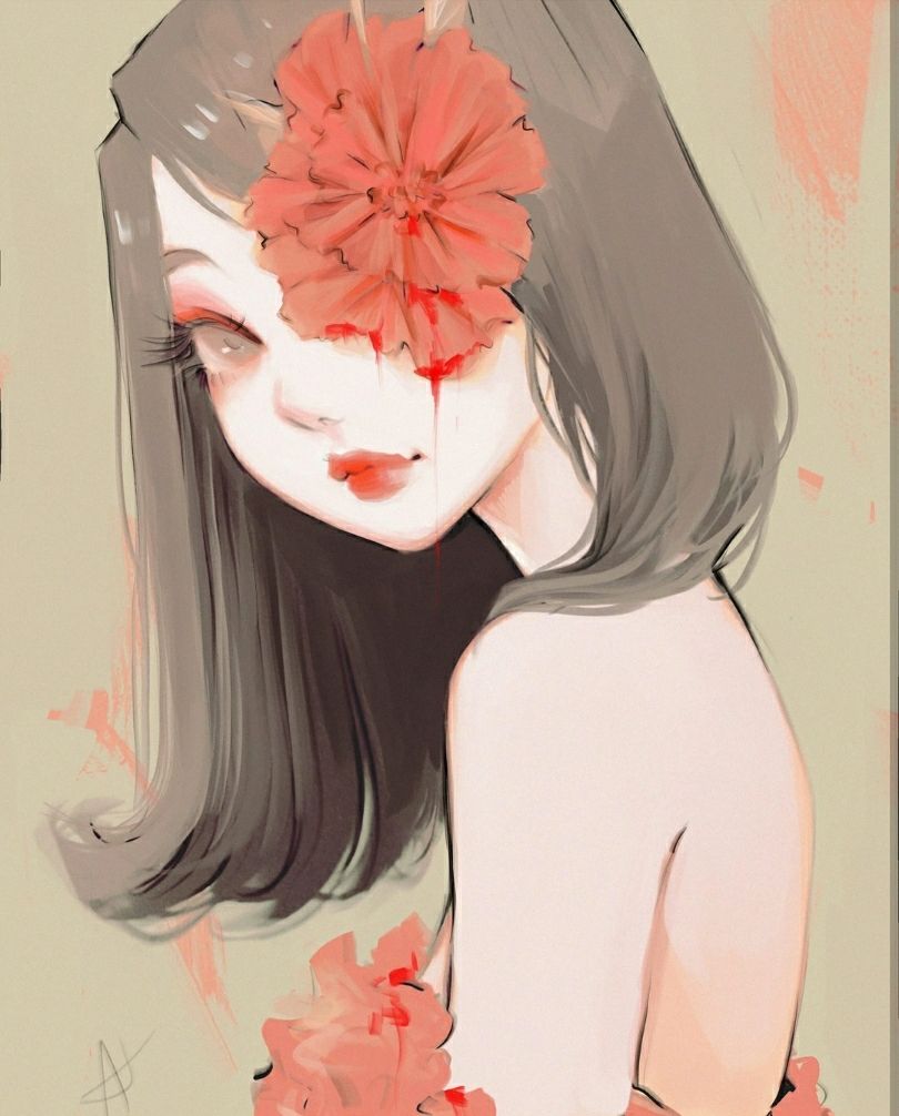 Ragazza disegnata con fiore rosso, 810x1006 Verticale, Android