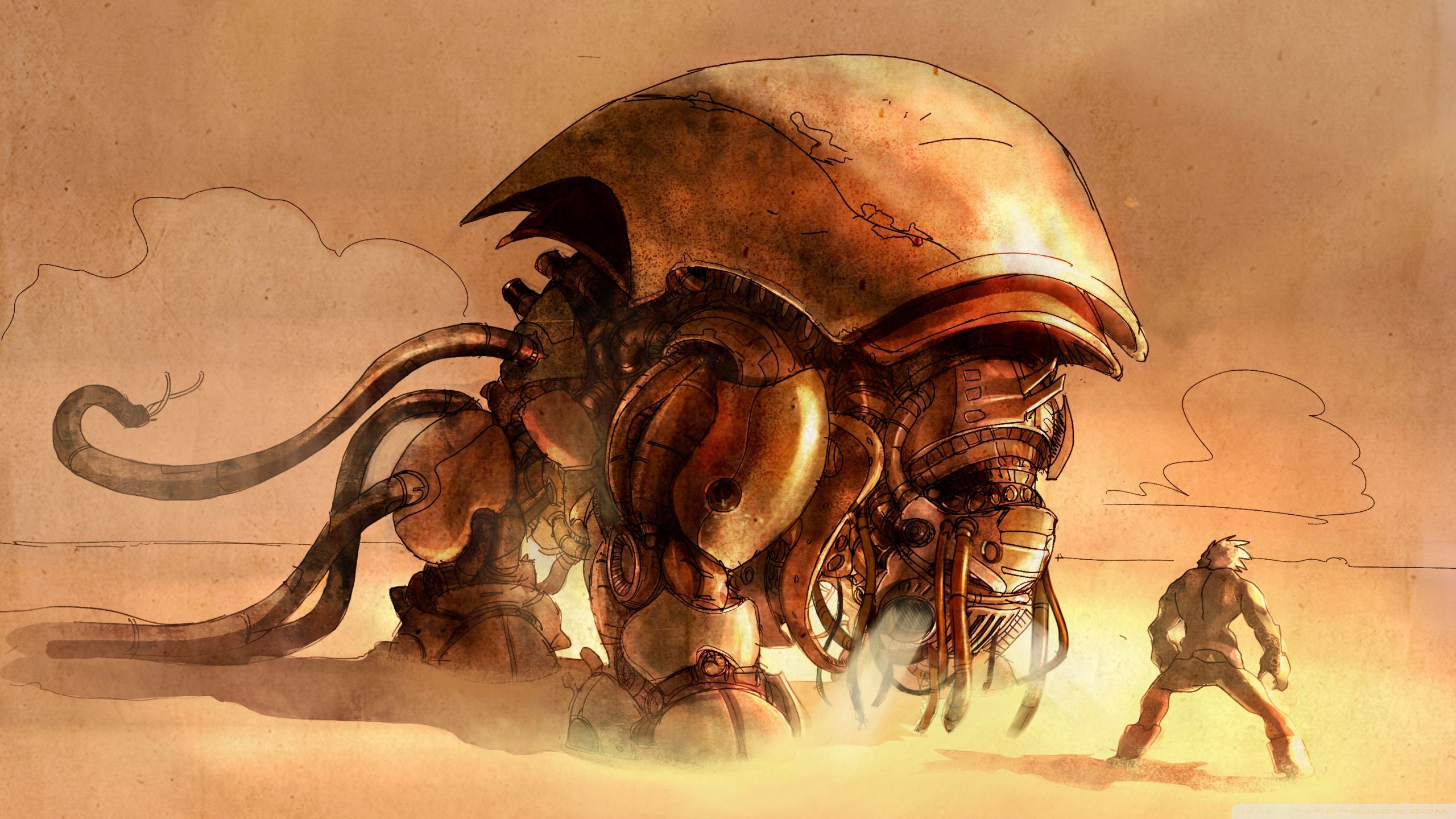 Creatura meccanica gigante nel deserto, 2560x1440 2K QHD, PC