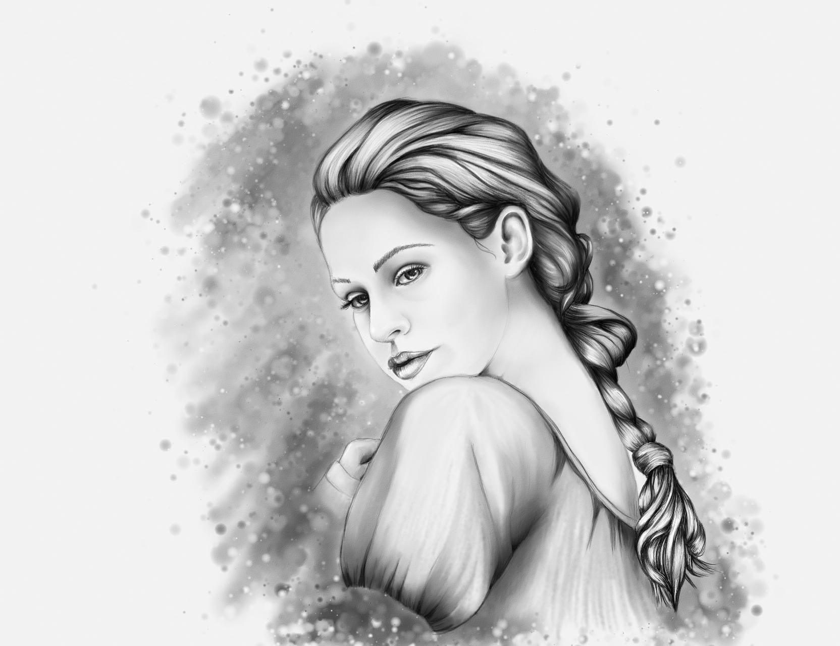 Ritratto donna a matita, treccia, 1664x1280 HD, Lenovo Legion