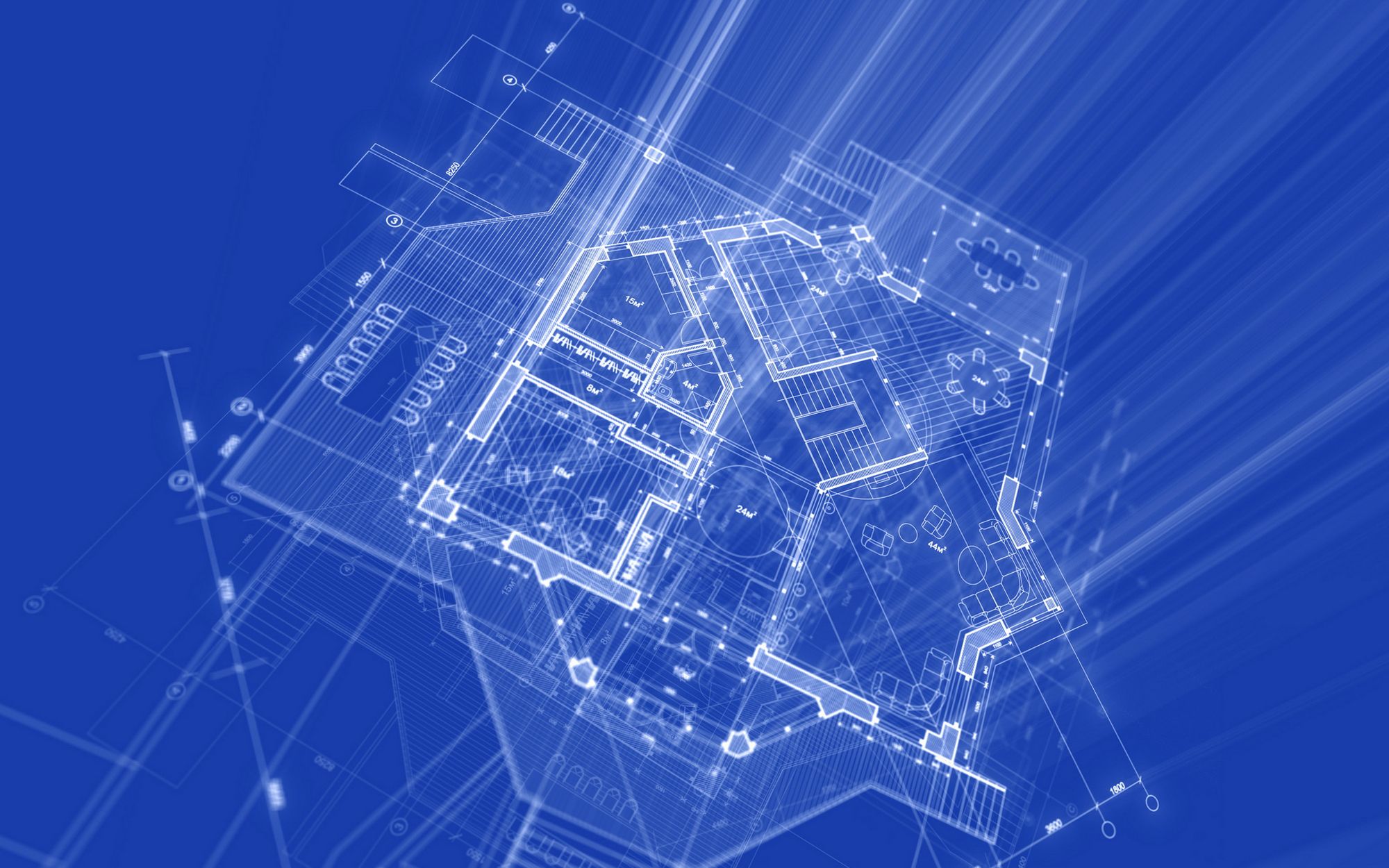 Planimetria blueprint architettonico blu, 2000x1250 Hi-Res, PC