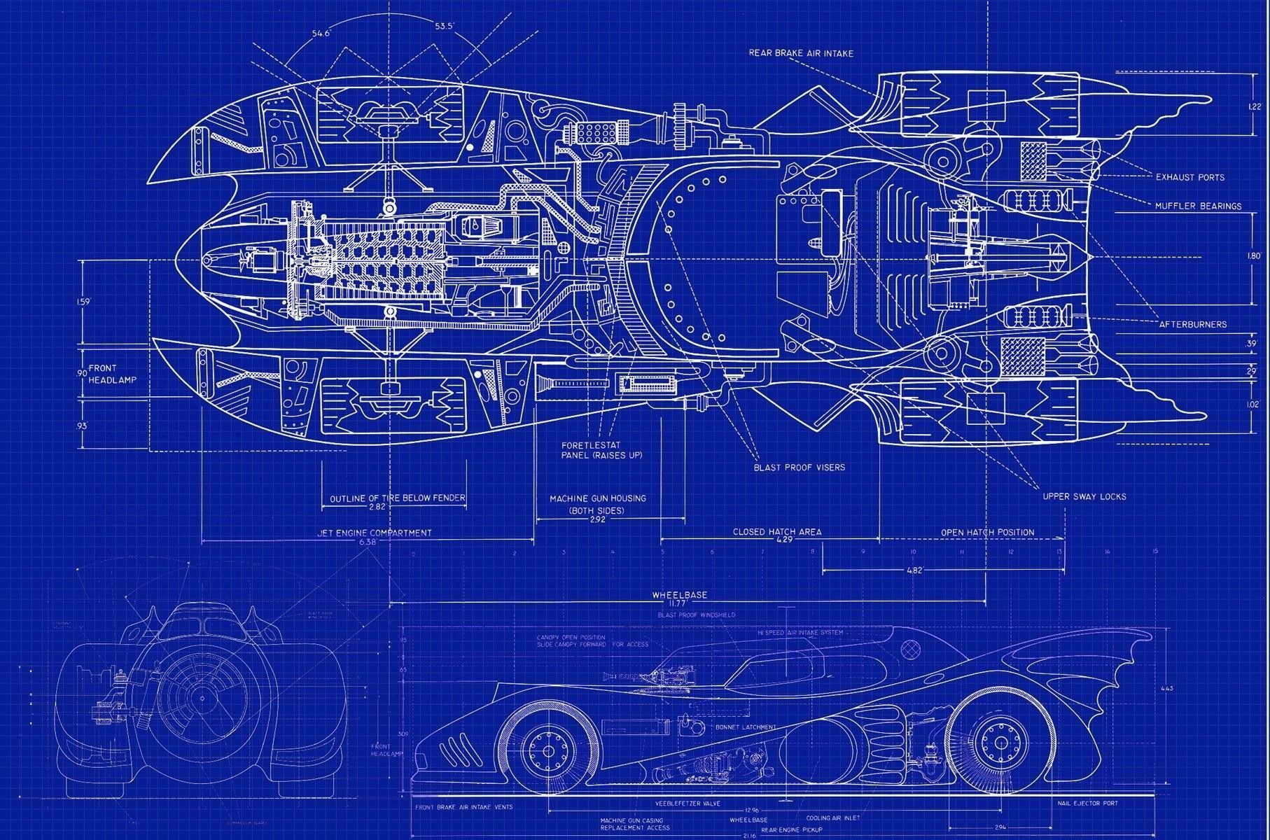 Batmobile progetto tecnico blu, 1814x1200 HD, PC Desktop