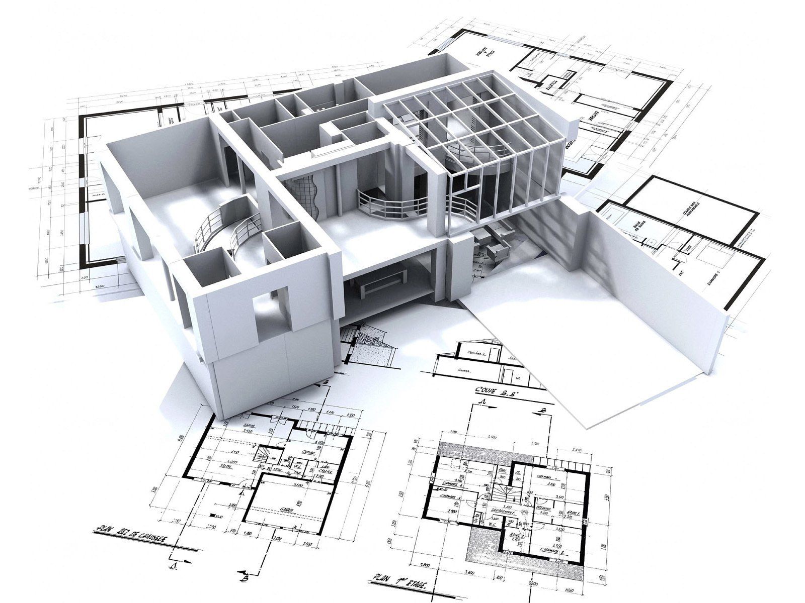 Modello 3D casa su planimetrie, 1600x1200 HD Ready, Desktop