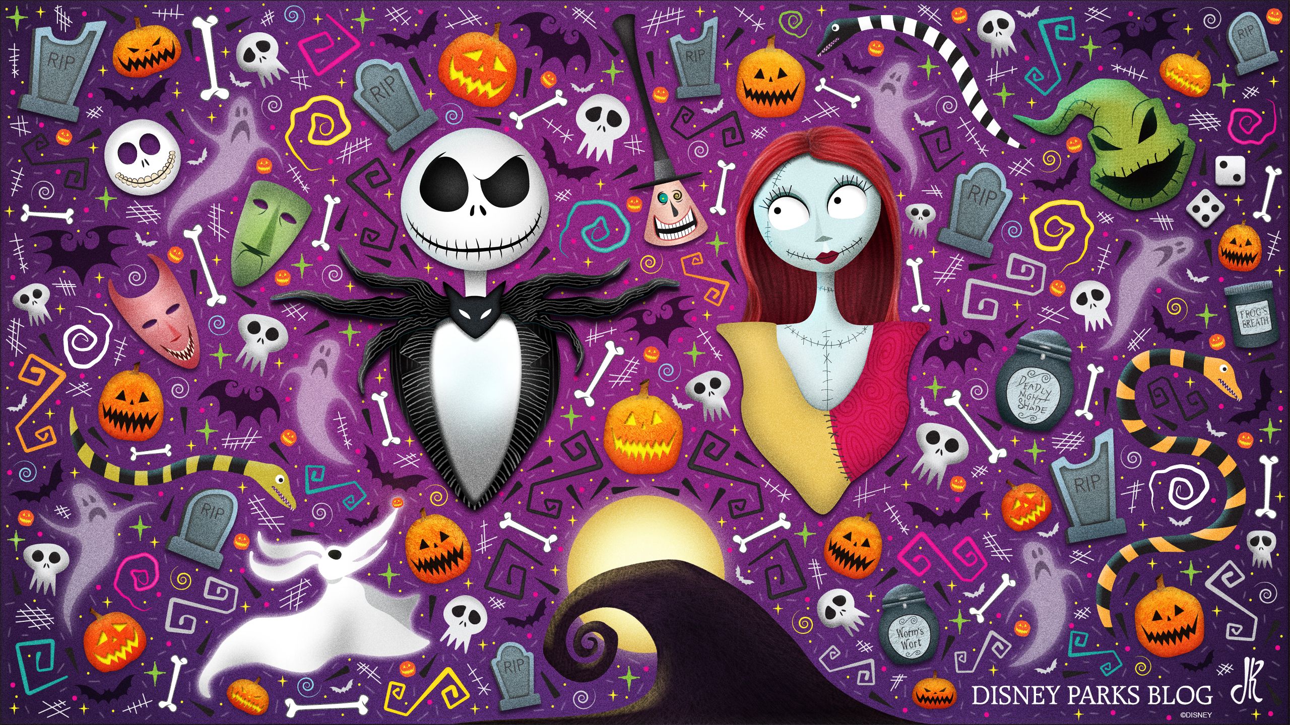 Jack e Sally Nightmare Before Christmas, Tim Burton, sfondi Halloween, 2560x1440 2K QHD, PC