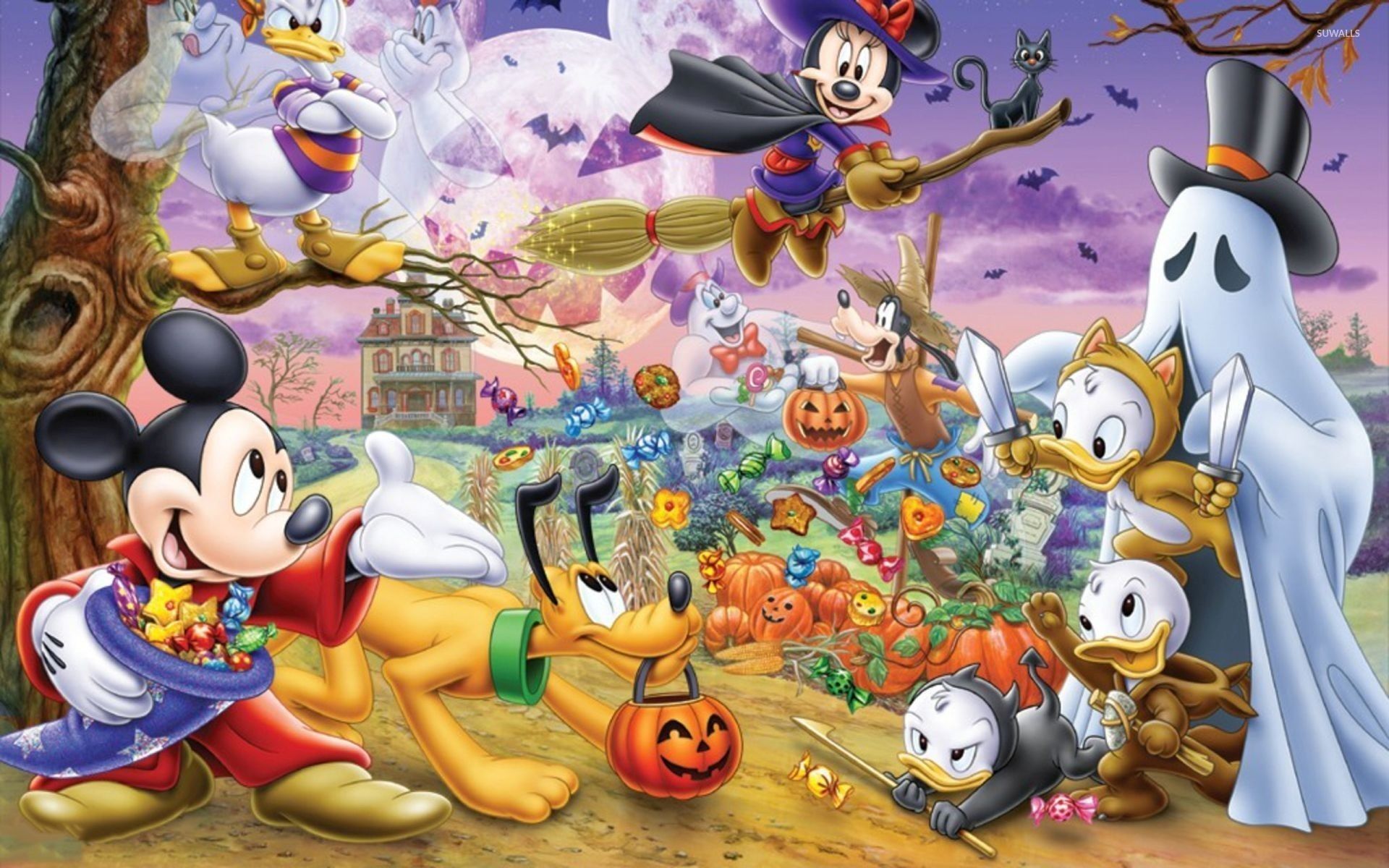 Disney Halloween personaggi zucche castello, 1280x1024 720p, Laptop