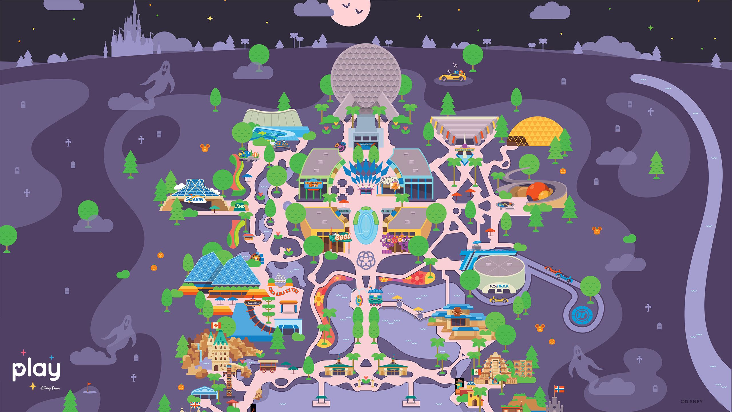 Mappa illustrata Epcot Disney, 2560x1440 2K QHD, PC