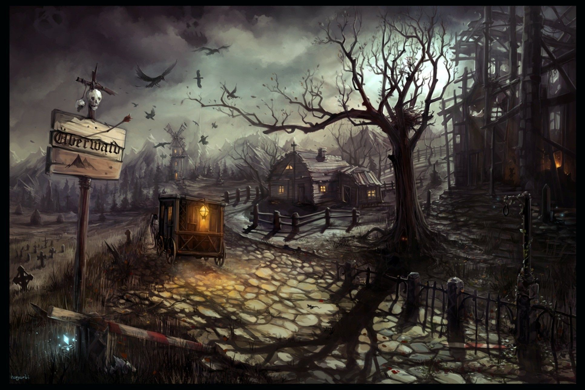 Maniero stregato cimitero notturno, 1932x1288 Full HD+ WUXGA, Monitor Gaming