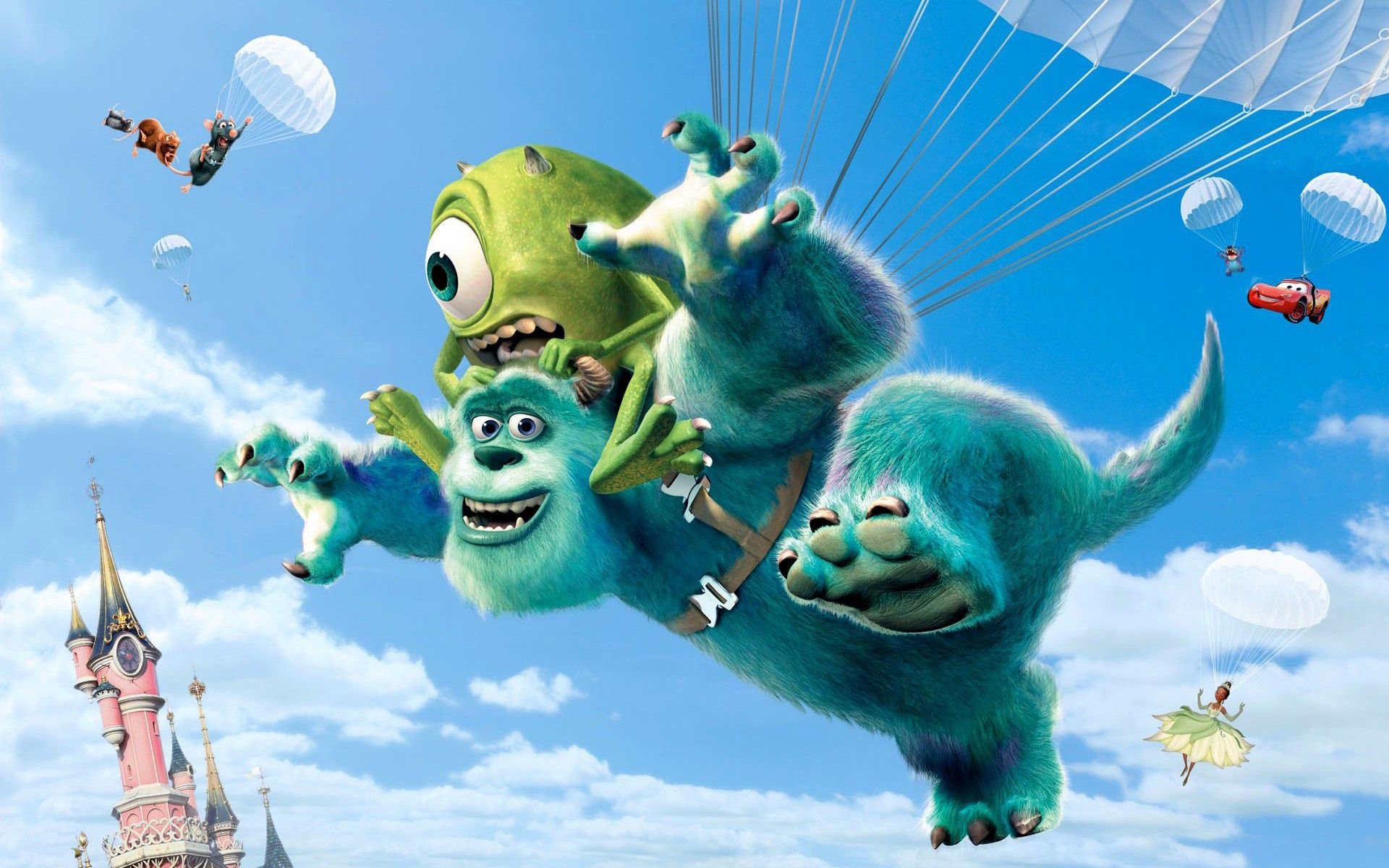 Mike e Sulley paracadute castello, 1920x1200 Full HD+, PC