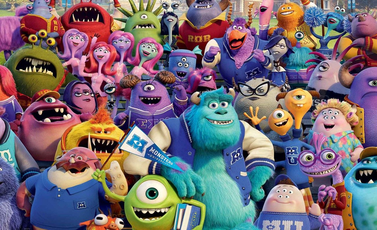 Monsters Inc mostri colorati folla, 1300x794 HD, Desktop