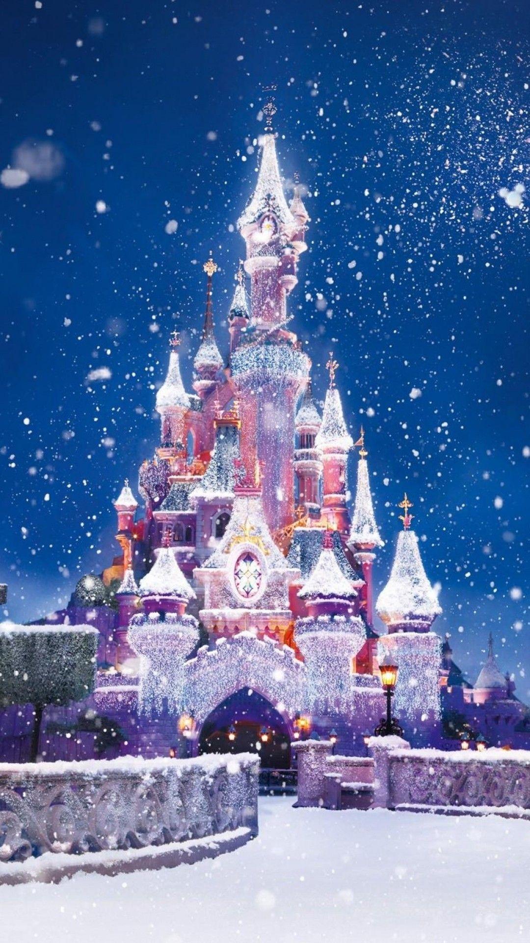 Castello Disney innevato Natale, 1080x1920 Full HD Verticale, Smartphone