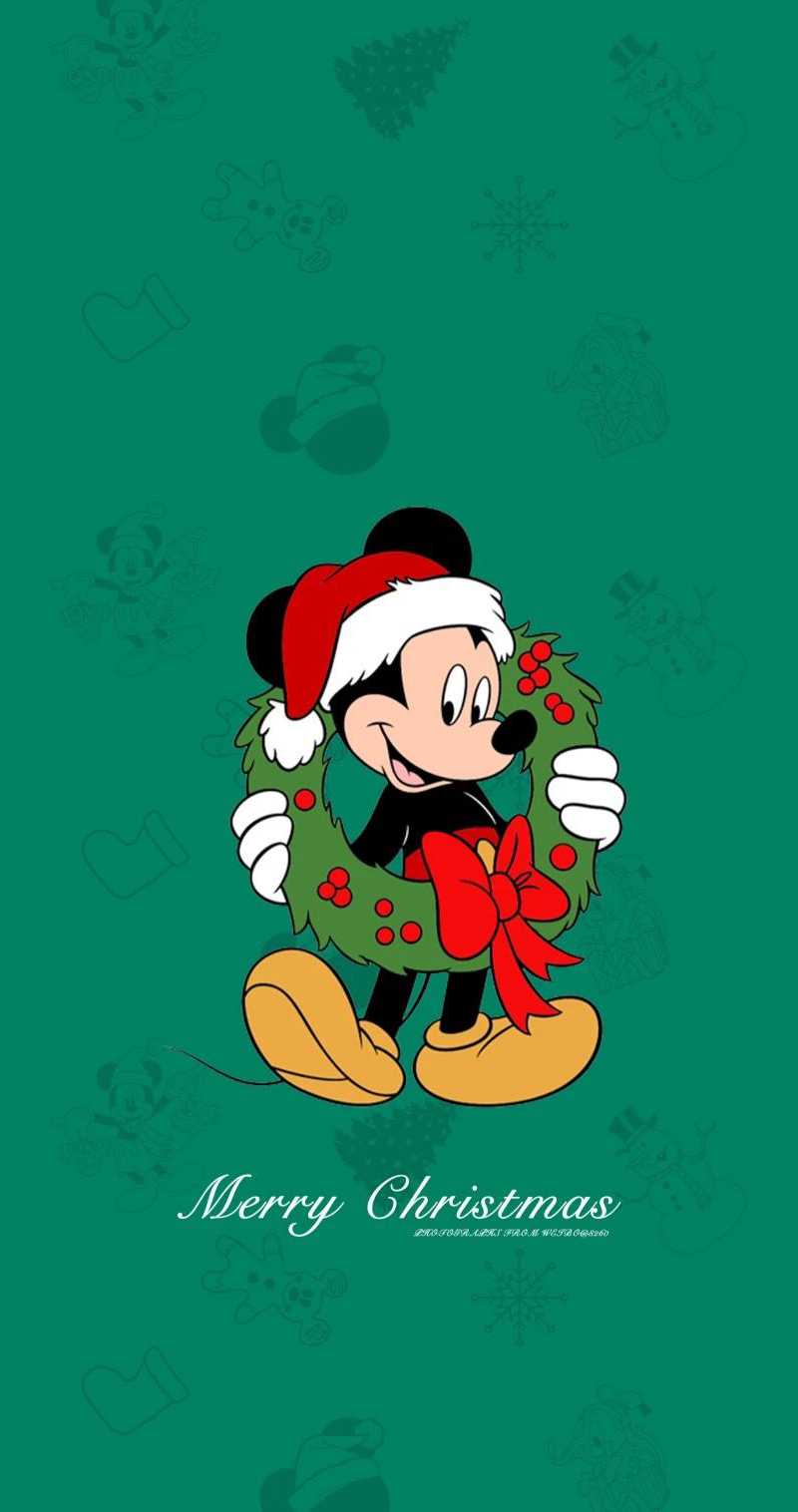Topolino Natale ghirlanda verde, Mickey Mouse, 800x1516 Verticale, Telefono