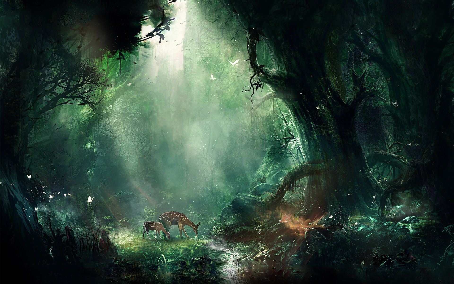 Foresta scura con cerbiatto, 1920x1200 WUXGA, Desktop