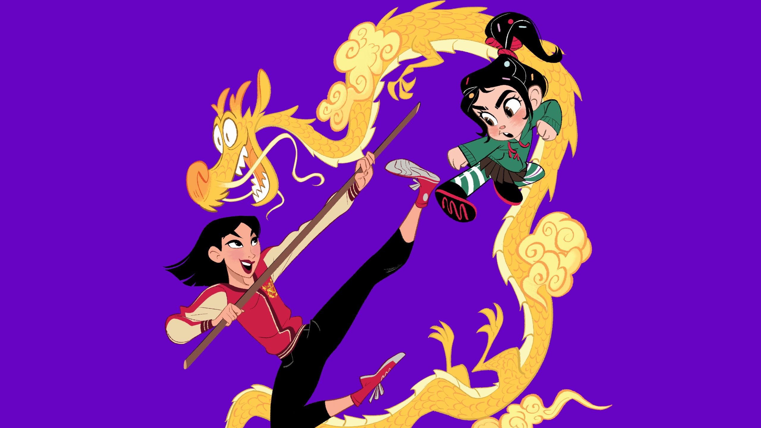 Mulan e Vanellope con drago Mushu, 2560x1440 QHD, PC