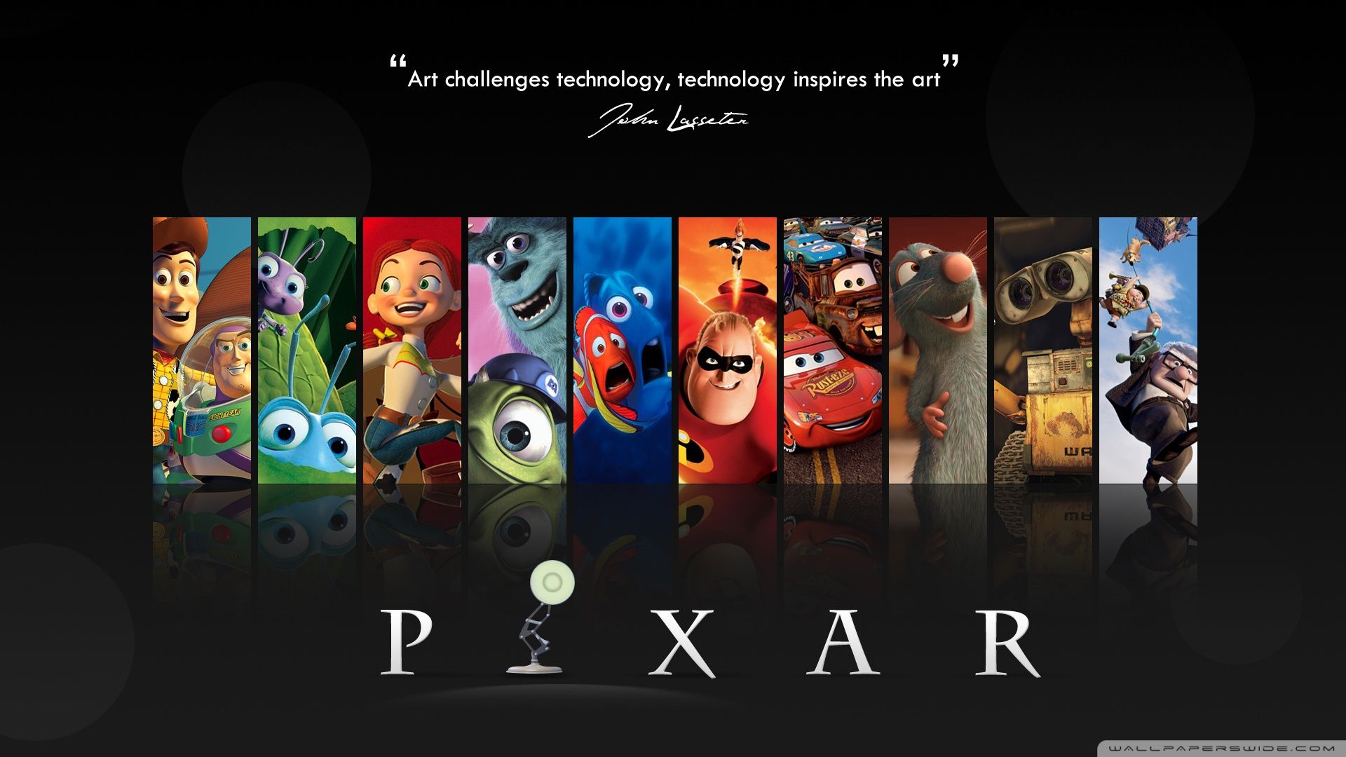 Personaggi Pixar logo nero, 1920x1080 Full HD 1080p, Laptop