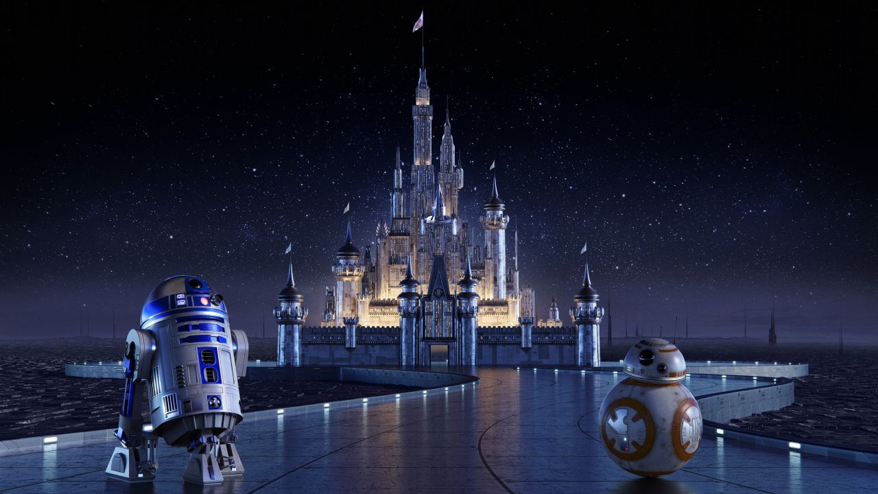 R2-D2 e BB-8, castello Disney, classici d'animazione, 1280x720 HD, Desktop