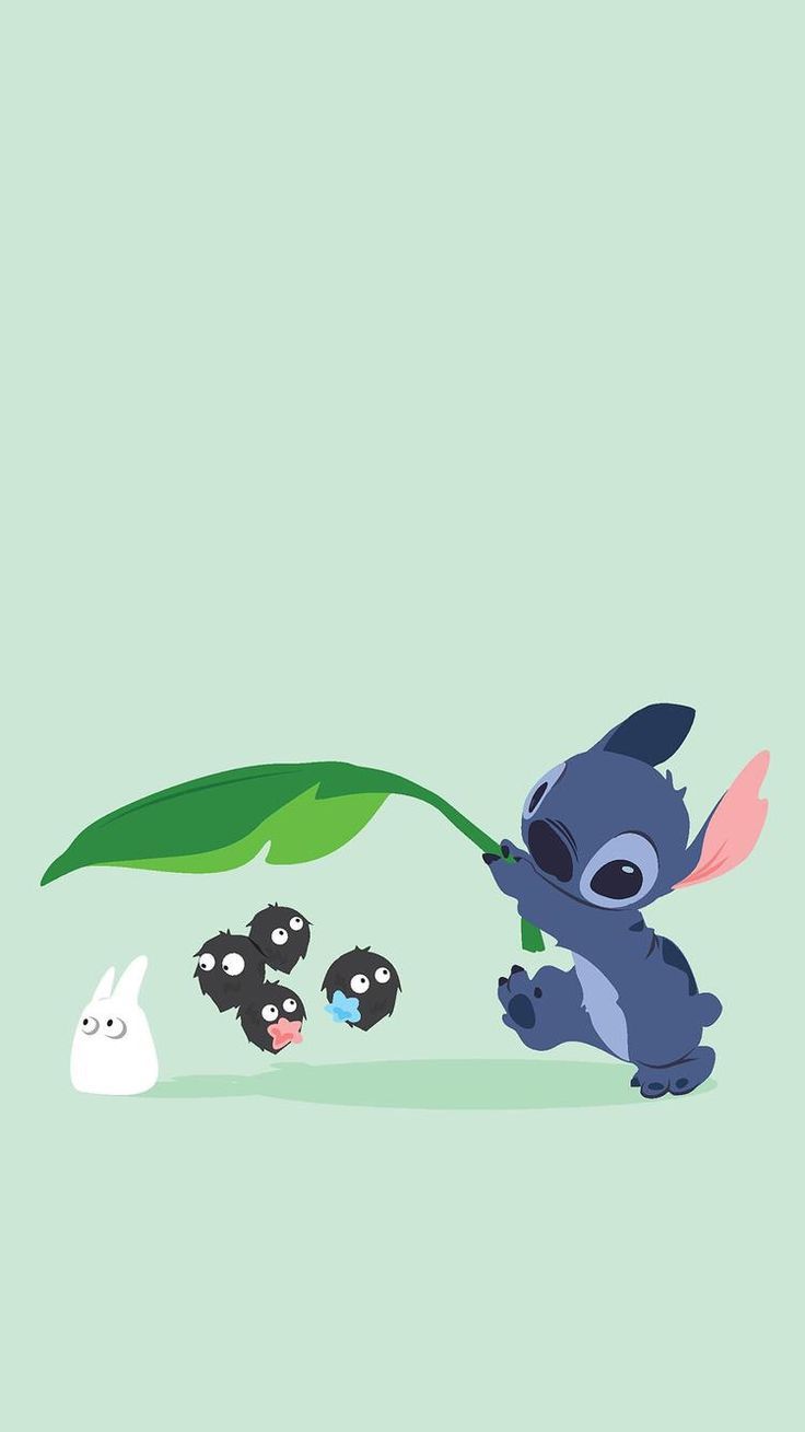 Stitch con foglia e coniglietti, Lilo & Stitch, 736x1309 Full HD Verticale, Smartphone
