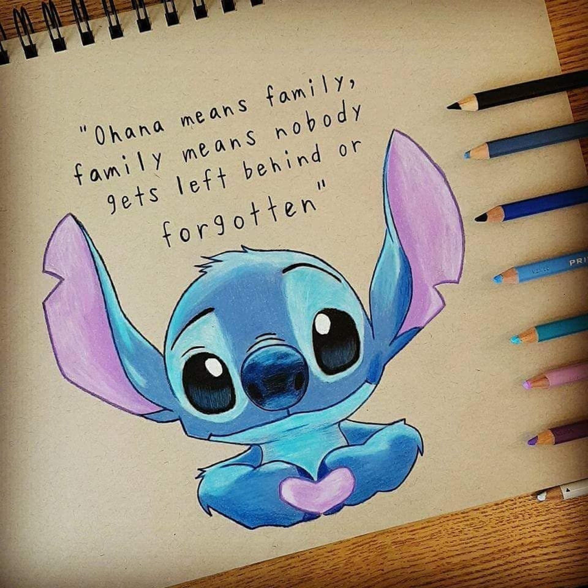 Stitch disegnato con citazione Ohana, 1920x1920 WUXGA, Desktop