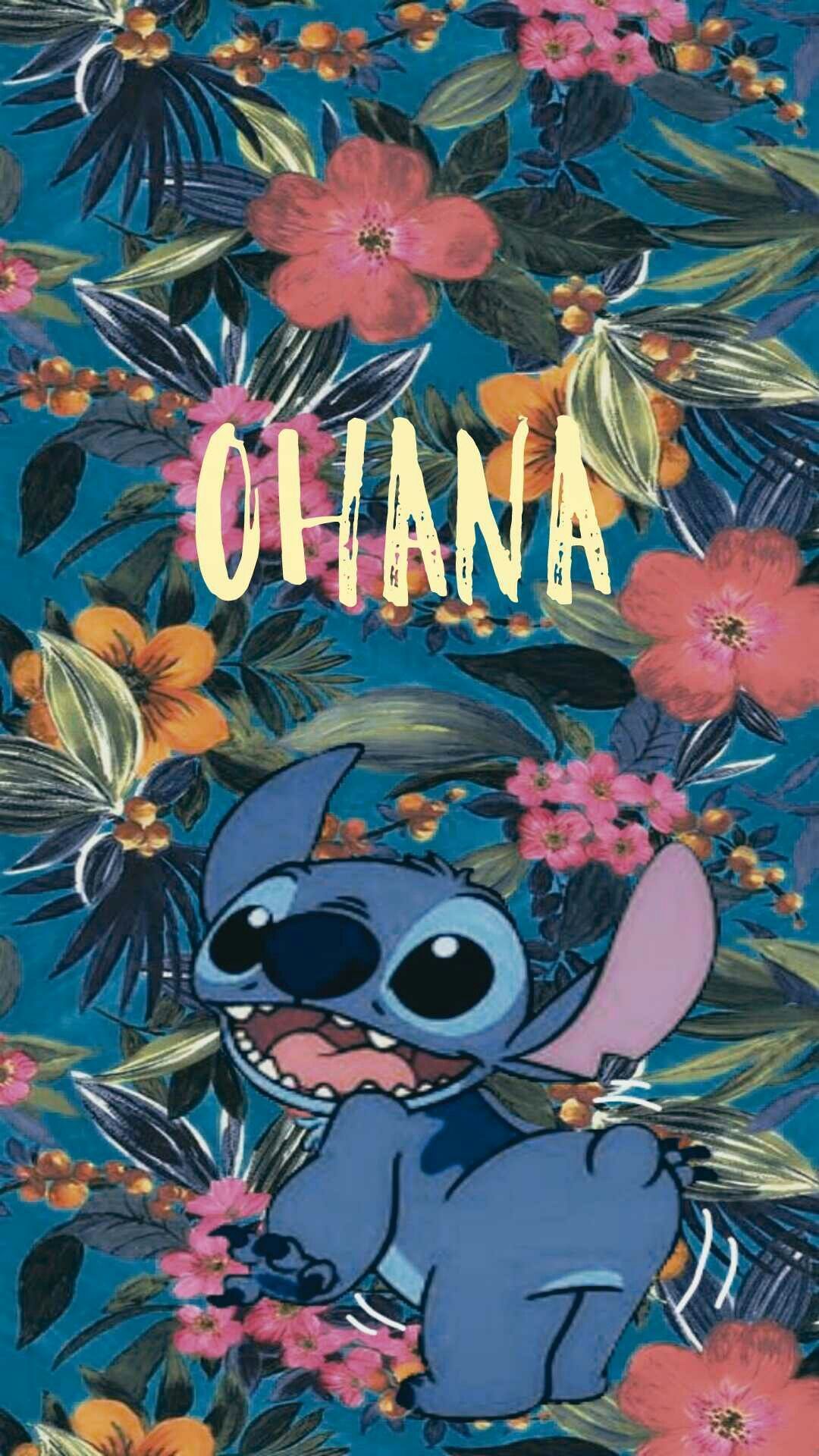 Stitch tra fiori tropicali blu, 1080x1920 Verticale, Mobile