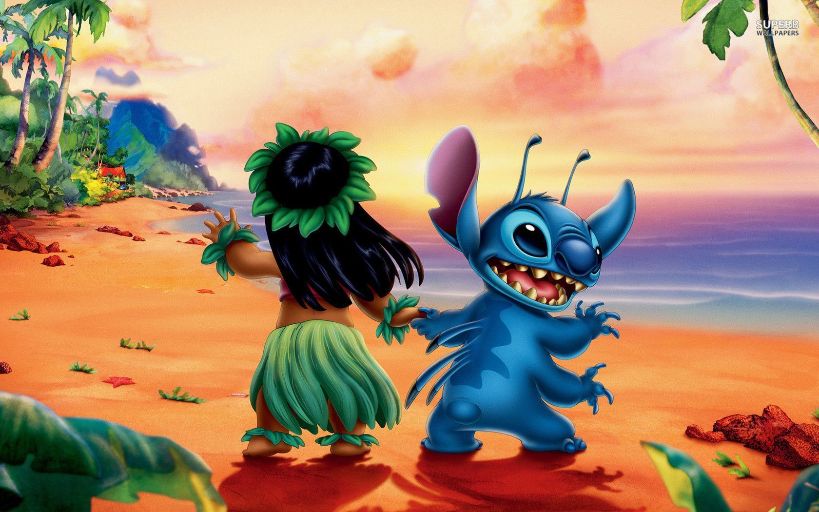 Stitch danza hawaiana spiaggia, 1680x1050 HD Ready, Laptop
