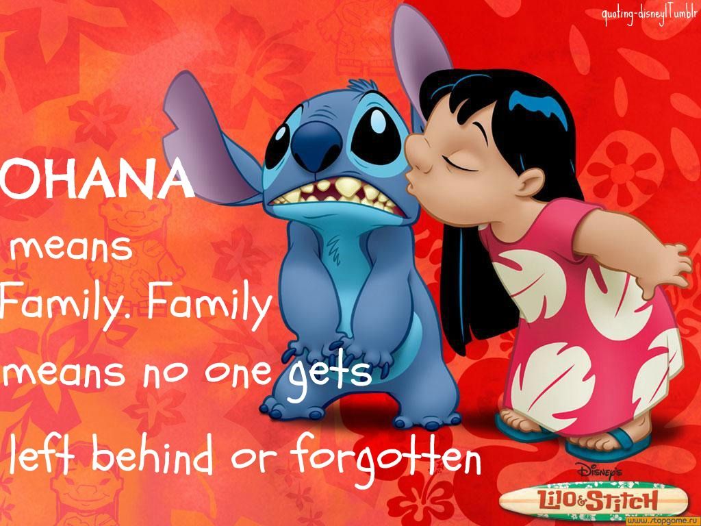Lilo bacia Stitch, citazione Ohana, 1024x768 HD, Desktop