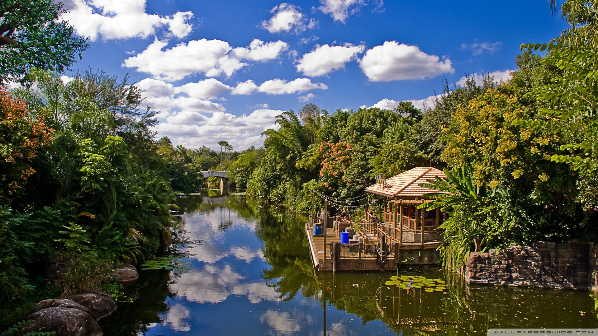 Fiume tropicale con capanna, 1920x1080 Full HD 1080p, Desktop
