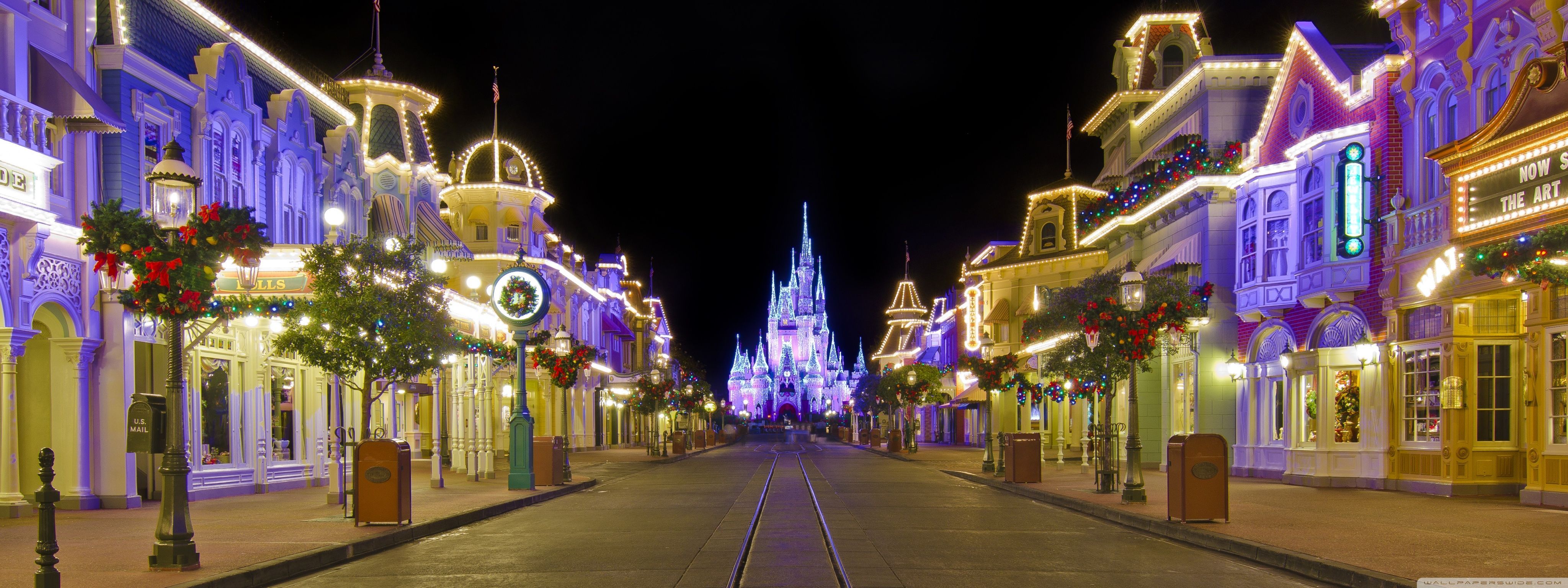Main Street Disney World notturna, 4096x1536 21:9, PC