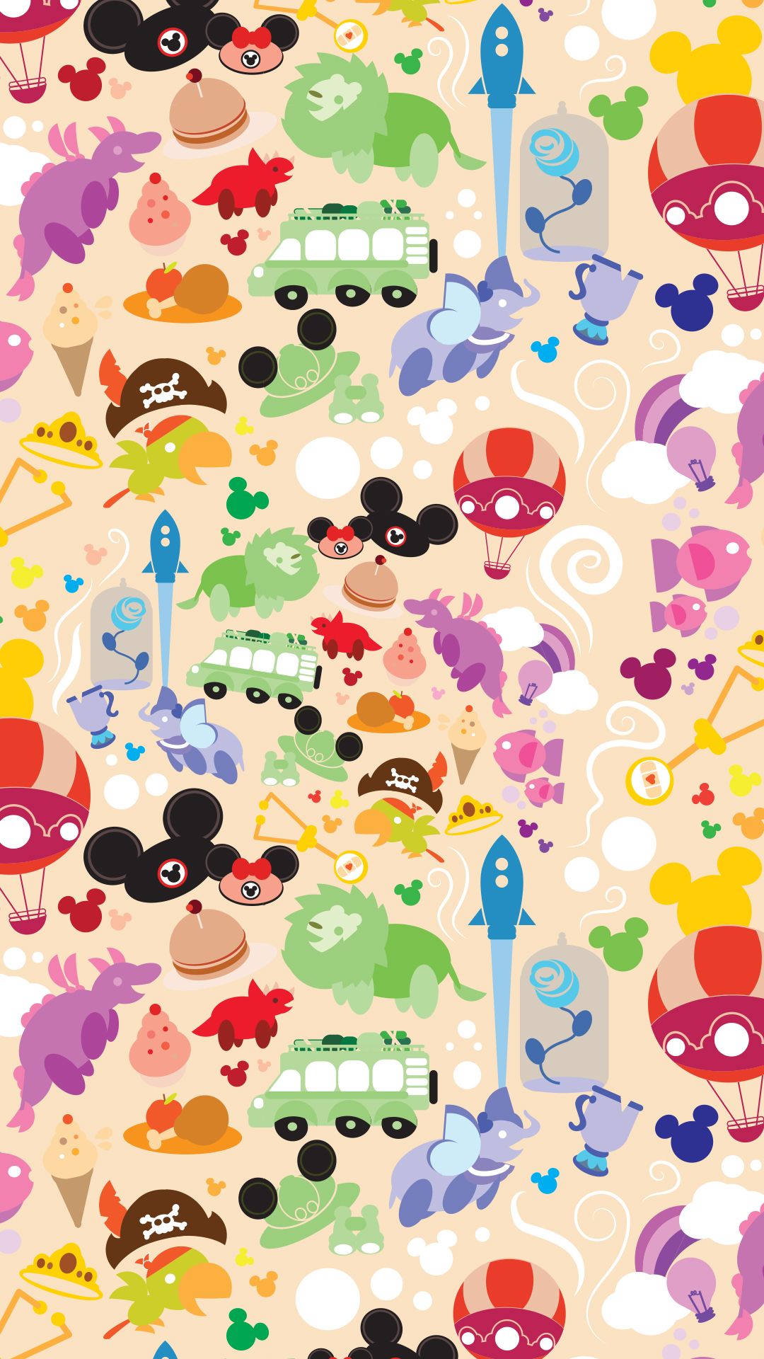 Icone Disney World colorate, 1080x1920 Verticale, Mobile