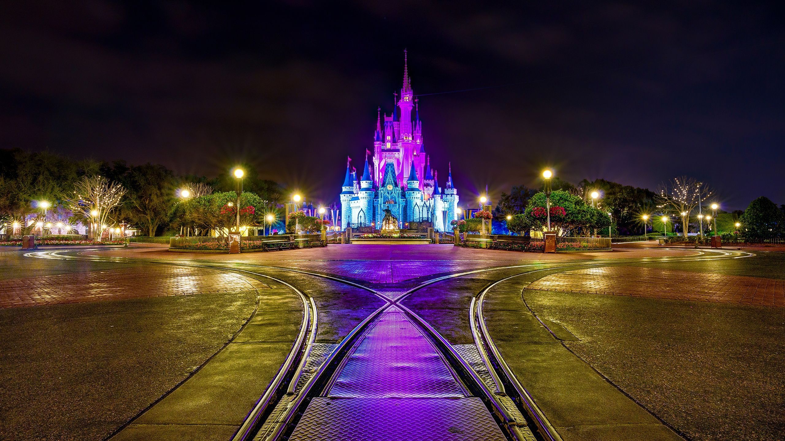 Castello Disney illuminato notte, 2560x1440 2K QHD, Monitor Gaming
