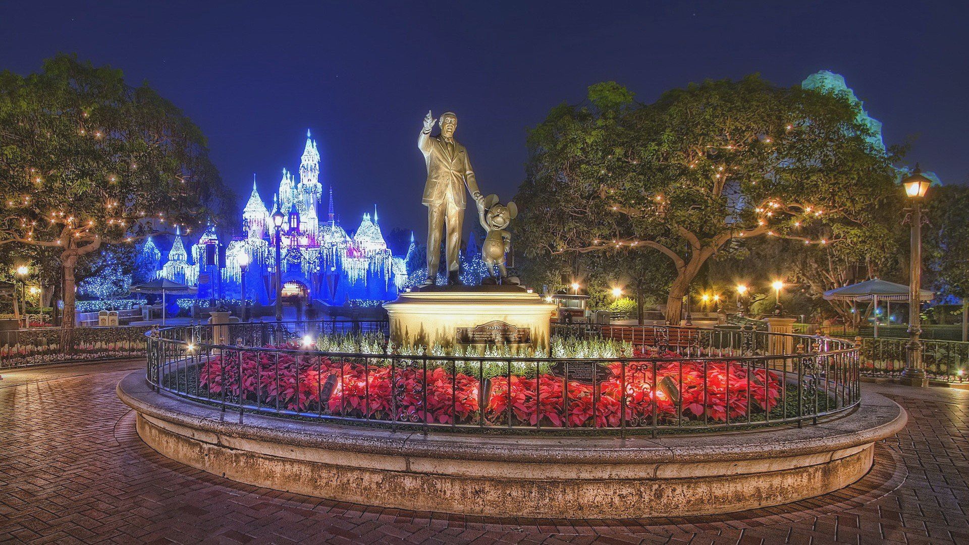 Castello Disneyland statua notte, 1920x1080 Full HD 1080p, Desktop