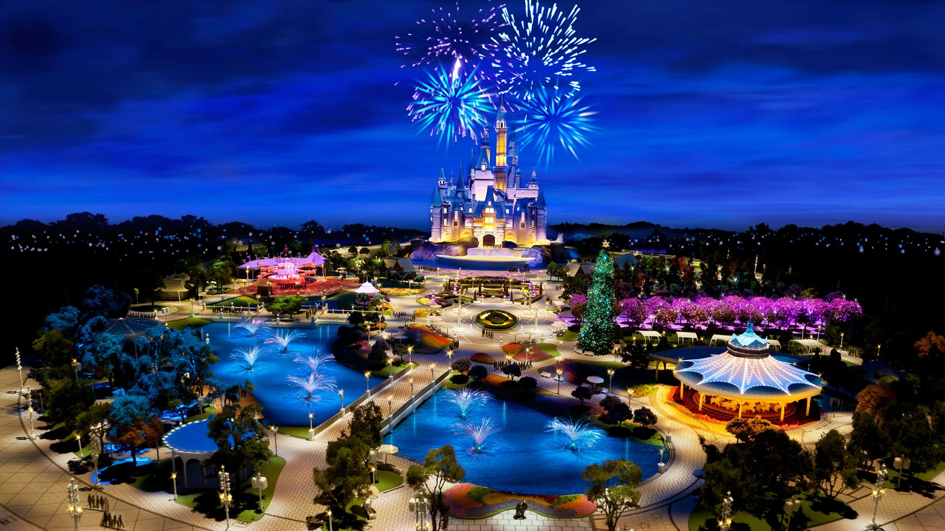 Castello Disney fuochi artificio notte, 1920x1080 1080p, PC Desktop