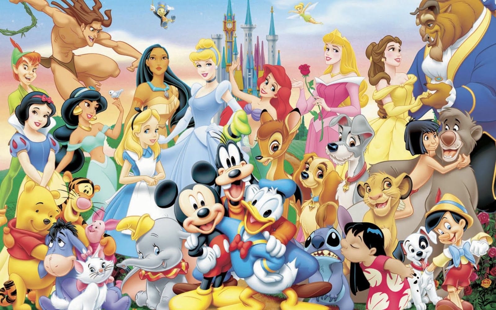 Personaggi Disney collage logo, 1600x1200 HD Ready, Notebook Gaming