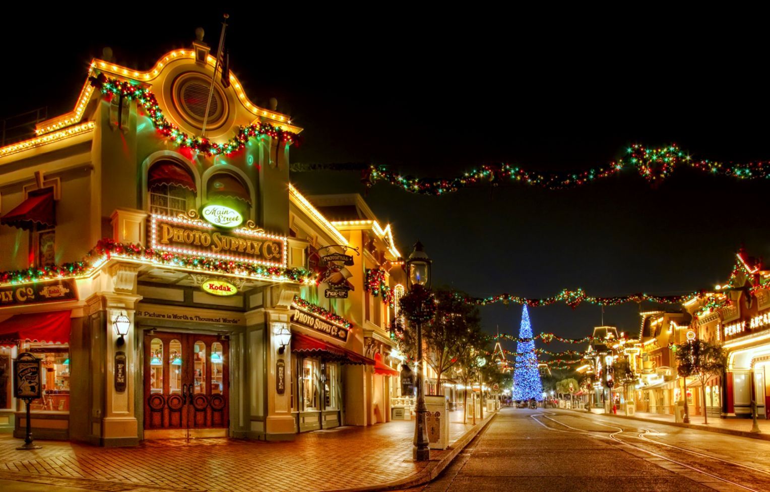 Disneyland Main Street natalizio, 1528x976 HD, Desktop