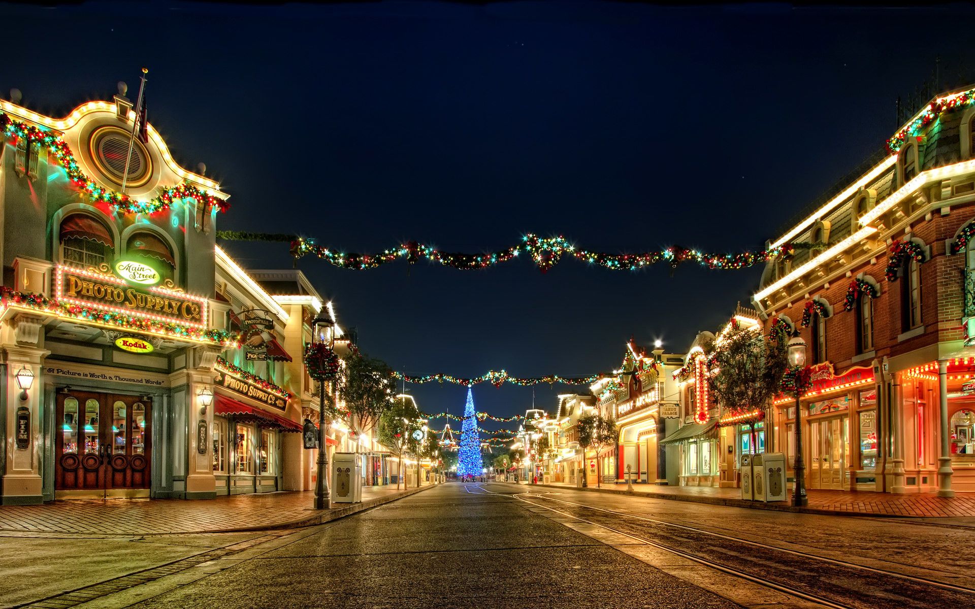 Main Street Disneyland natalizio notturno, 1920x1200 Full HD+, Desktop