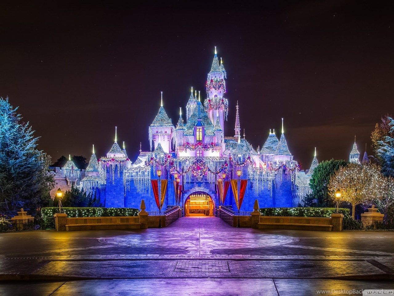 Castello Disneyland illuminato Natale, 1280x960 HD, Desktop