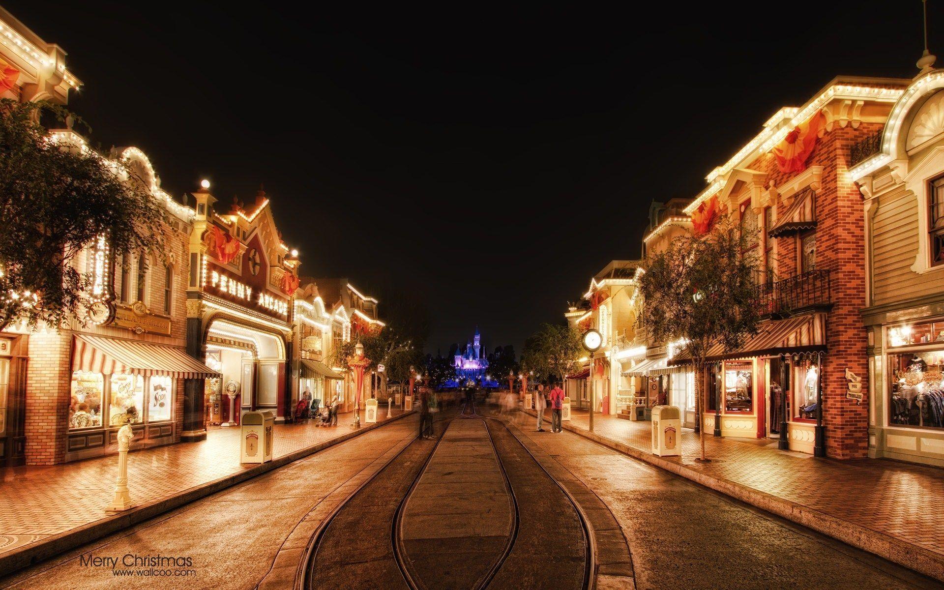 Castello Disneyland natalizio illuminato, 1920x1080 Full HD, Desktop