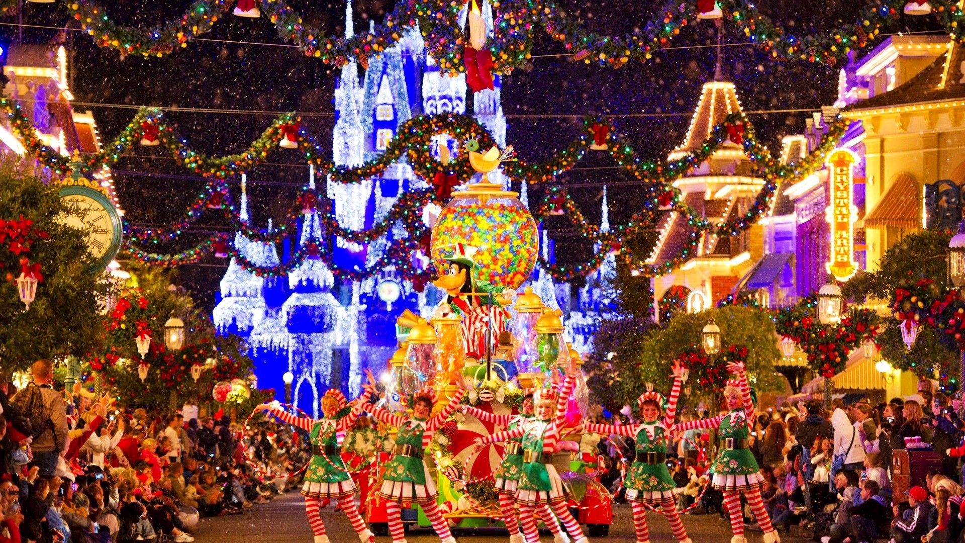 Castello Disney parata natalizia, classici d'animazione, 1920x1080 Full HD 1080p, Desktop