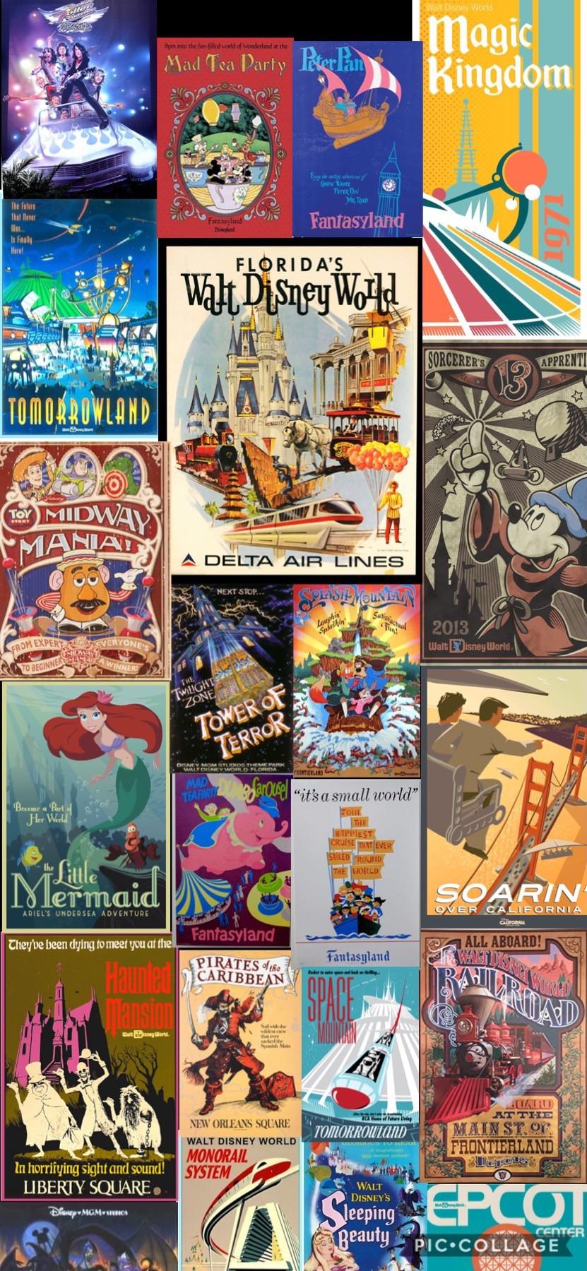 Collage poster vintage Disney World, classici d'animazione, 831x1800 Verticale, Telefono