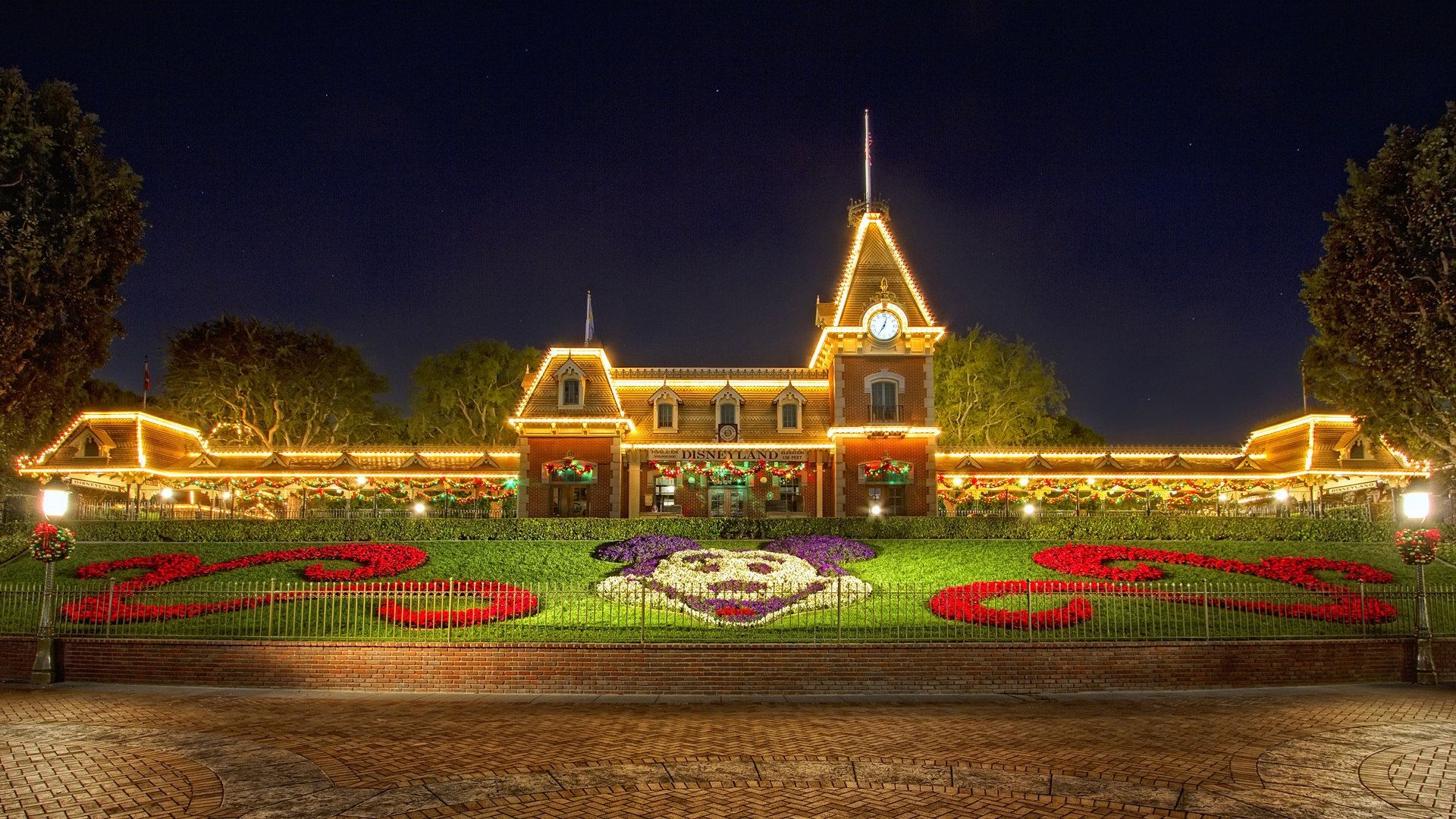 Ingresso Disneyland illuminato notte, 1920x1080 Full HD, PC Desktop