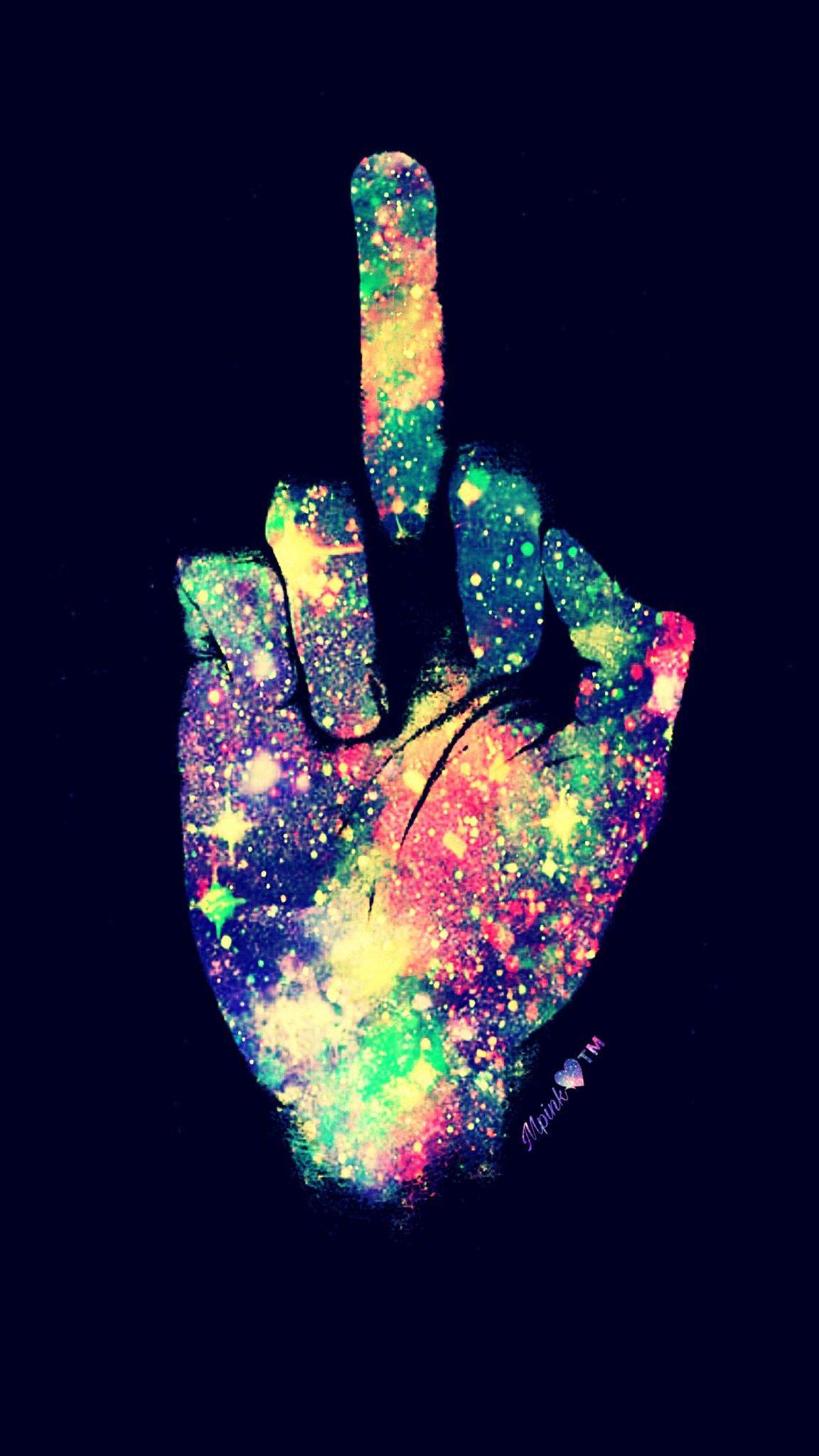 Mano dito medio galassia colorata, 1152x2048 Full HD Verticale, Smartphone