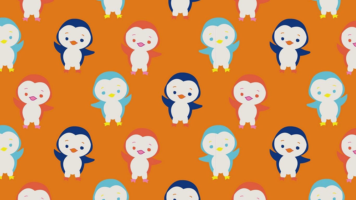 Pinguini carini pattern arancione, 1366x768 720p, Ultrabook