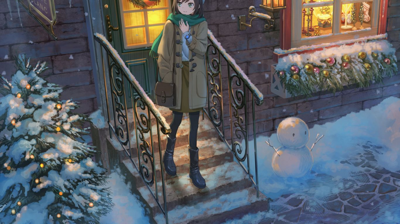 Ragazza anime scena natalizia, 1366x768 HD, Lenovo Legion