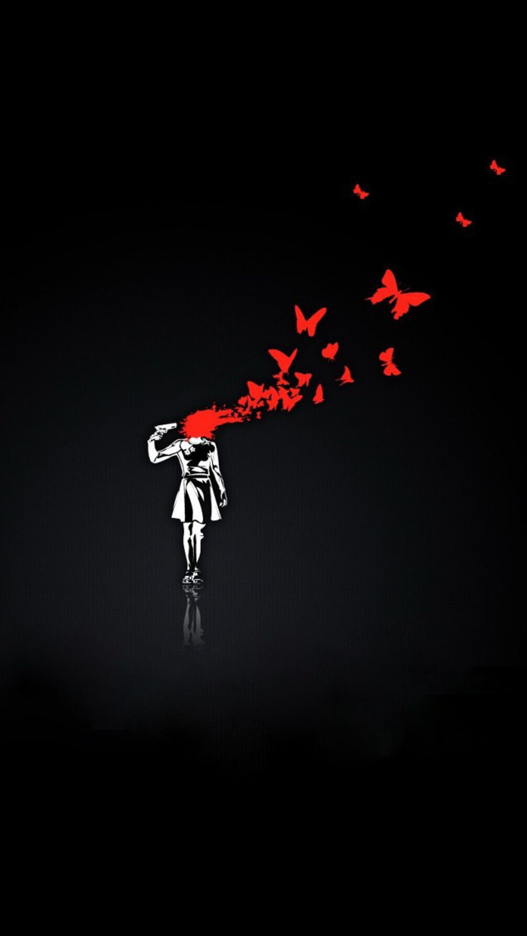 Silhouette uomo farfalle rosse, 1080x1920 Verticale, Mobile